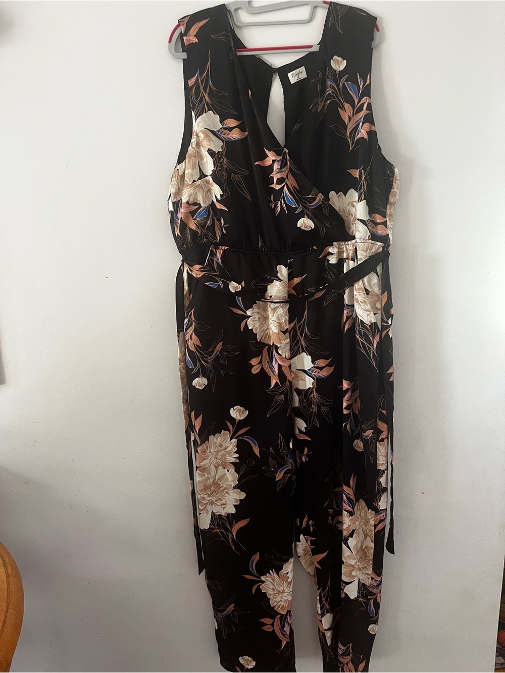 Floral Wrap Jumpsuit in Black and Cream
